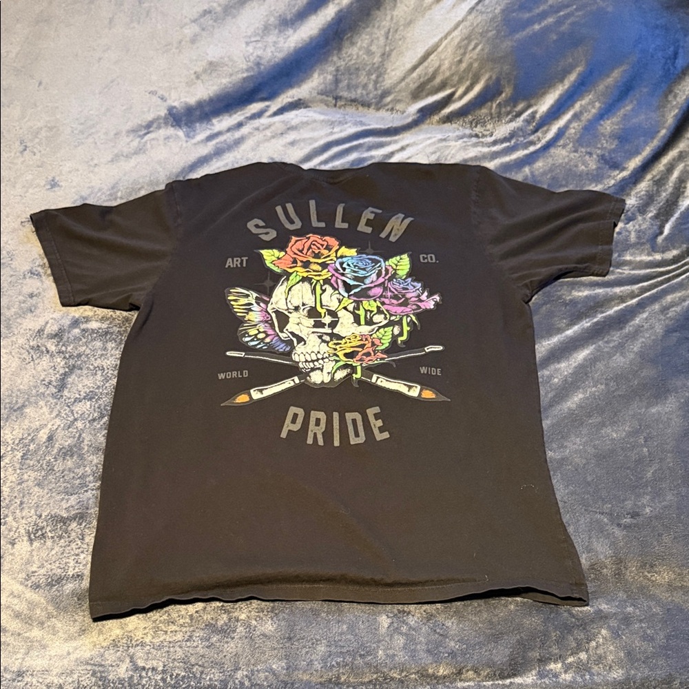 Sullen Black Graphic Tee with Skull and Floral Design